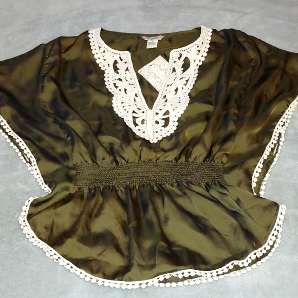 Fairy Core Crochet & Satin Green Top